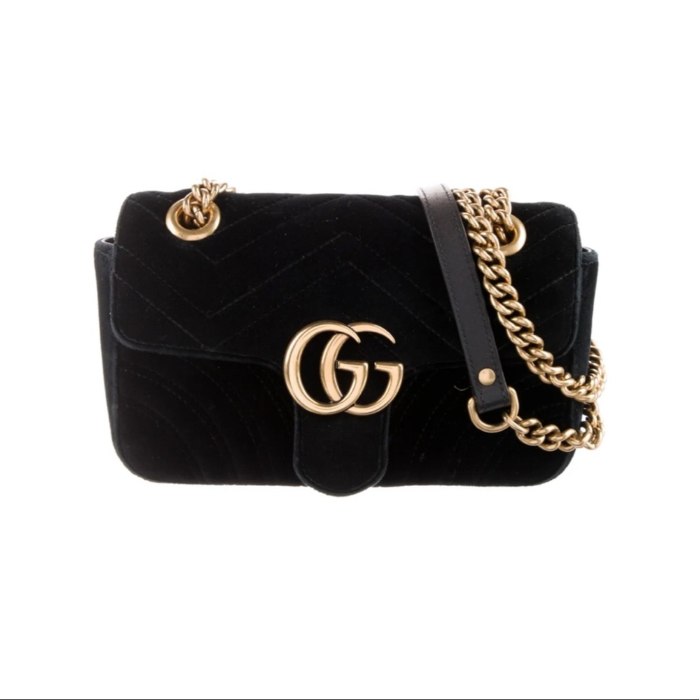 GUCCI Small Velvet GG Marmont Matelassé Shoulder Bag
